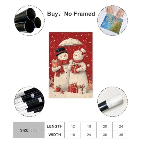 JDBeehpy Snowman Couple Holding Gifts Under Umbrella Frameless Canvas Print Poster Christmas Wall Artwork Painting Warm, Holiday Home Decor Mural 08x12inch(20x30cm) - color: Umbrella Unframe, size: 12L" x 8W"