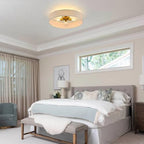 VILUXY Gold Semi-Flush Mount Ceiling Light Fixture 24" Large Modern Ceiling Light with Linen Fabric Drum Shade 5-Light Round Ceiling Lamp for Bedroom Dining Room Entryway - color: Gold&Linen
