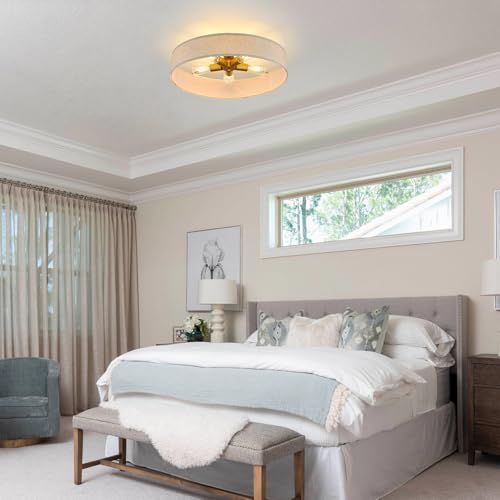 VILUXY Gold Semi-Flush Mount Ceiling Light Fixture 24" Large Modern Ceiling Light with Linen Fabric Drum Shade 5-Light Round Ceiling Lamp for Bedroom Dining Room Entryway - color: Gold&Linen
