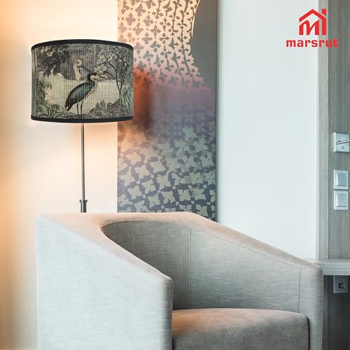 Retro Lamp Shade for E27 Lampholder, 11.8"x7.9" Vintage Printed Art Deco Chandelier Cover, Unique Drum Spider Japanese Tropical Funky Decorative Bamboo Lampshade for Hanging Table Floor Light (Bird A) - color: Bird A