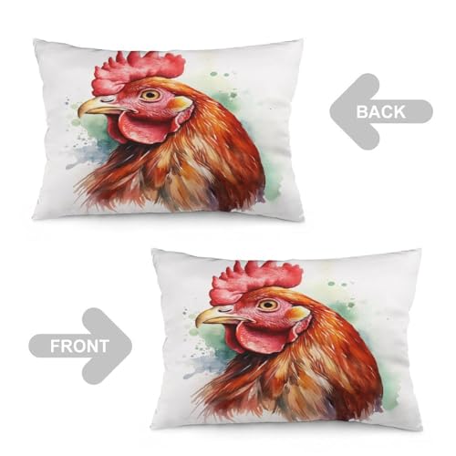 Watercolor Chicken Pillows Cover 12 "x20 Farmhouse Rooster Coloful Chicken Decorative Cushion Cover Pillowcase Couch Pillows for Living Room for Bedroom Living Room - color: Pattern-3, size: 20" x 12" (Pack of 1)