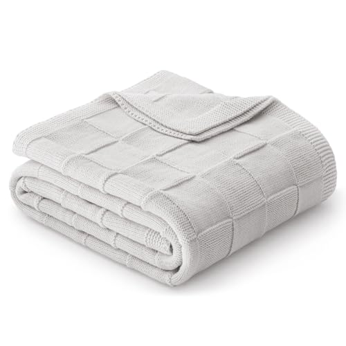 Whale Flotilla Checkered Knit Throw Blanket for Couch, Soft Decorative Knitted Blankets for Sofa Bed, Lightweight Cozy Throws for Spring Summer, 50x60 Inch, Light Grey - color: Light Grey, size: 50x60 Inch