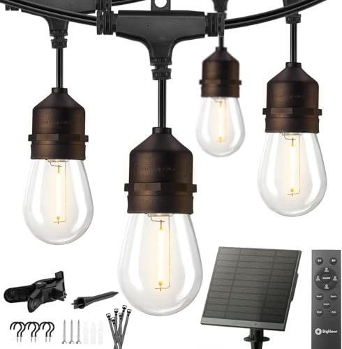 Brightown 55FT Solar String Lights Outdoor Waterproof, Patio Lights with Remote and 16+1 LED Shatterproof Bulbs, Dimmable & Timable, 3 Light Modes, Solar Lights Outdoor for Yard Garden Camping Party - size: 55FT(16 Sockets)