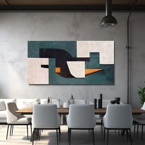 Abstract Wall Art Aesthetic Boho Wall Decor Neutral Abstract Wall Art Blue-Green Geometric Patterns Abstract Framed Artwork for Living Room Bedroom Office 29" X 58" - color: Green, white, black, size: 58"L x 29"W