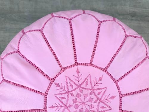 Moroccan Ottoman Leather Pouf : Luxurious Comfort for Your Living Space, Genuine Leather, Boho Chic Décor for Living Rooms, Bedrooms, and More (pink) - color: Pink