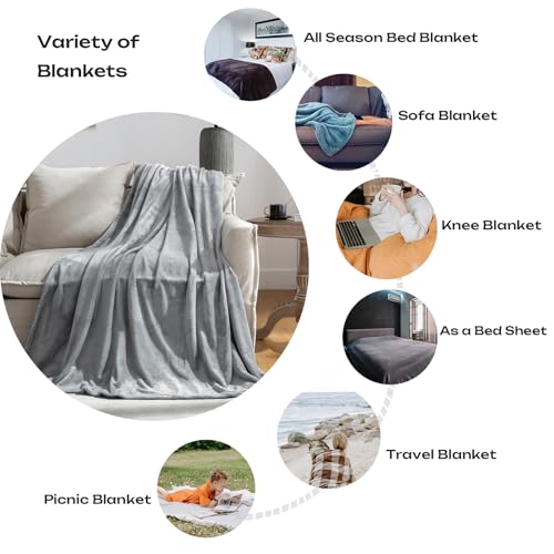JIAHANNHA Grey Throw Blankets,Fleece Blanket Throw Size 50"×60",Super Soft Cozy Plush Light Grey Blanket for Couch Sofa Bed,Flannel Lightweight Warm Bed Blankets - color: Grey, size: Throw(50"×60")