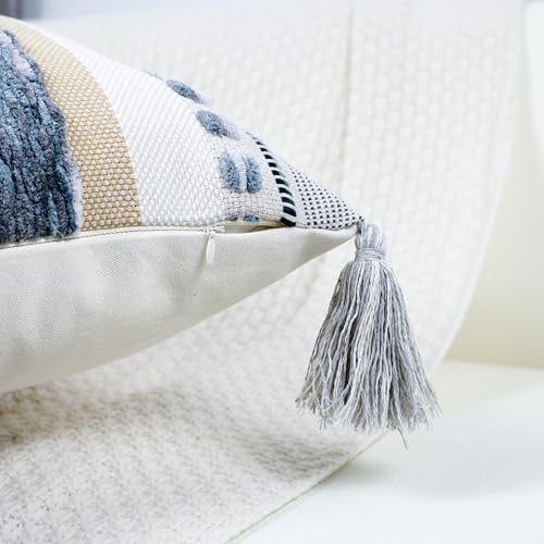 PANOD Chenille Farmhouse Throw Pillow Covers 16 x 16 Grey, Neutral Boucle Couch Pillow Cover, Striped Decorative Boho Coushion Cover Pillow Case for Couch Bed Sofa Bedroom,Modern Accent,Set of 2 - color: Grey Tone, size: 16" x 16" (Pack of 2)