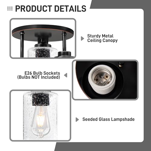 hykolity 3-Light Semi Flush Mount Ceiling Light, 9 Inch Oil Rubbed Bronze Close to Ceiling Light Fixtures with Seeded Glass Shades, Modern Ceiling Lighting for Kitchen, Bedroom, Entryway, ETL Listed - color: Oil-Rubbed Bronze