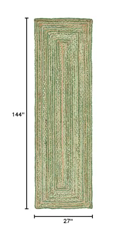 SAFAVIEH Cape Cod Collection Runner Rug - 2'3" x 12', Green & Natural Brown, Handmade Jute & Cotton, Woven Braided Design (CAP202Y) - color: Green/Natural, size: 2'3" x 12' (Runner)