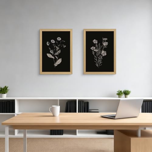 2Pc Framed Canvas Black Floral Wall Art Dark Toned Floral Painting Picture Wall Decor Vintage Plants Poster Print Artwork For Living Room Bedroom Office 12x16 Inches Can Be Hung Directly - color: Blackened flowers, size: 16"L x 12"W