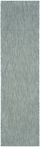 SAFAVIEH Outdoor Runner Rug 2'3"x6'7" - Courtyard Collection - Coastal Design, Aqua & Grey, Durable & Easy Cleaning, Ideal for Patio, Entryway, Mudroom, Backyard (CY8022-37121) - color: Aqua/Grey, size: 2'3" x 6'7" (Runner)