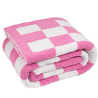 Carriediosa Checkered Throw Blanket 60" X 80" Twin, 400GSM Ultra Soft Microfiber Fuzzy Fluffy Reversible Cute Preppy Knitted Blankets Cozy Plush Fall Throws for Couch, Bed, Sofa, Hot Pink - color: Check - Hot Pink, size: 60" X 80"