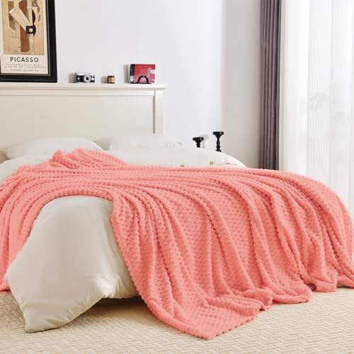 PLEASANT BOULEVARD Fleece Throw Blanket for Couch with 3D Turtle Shell Jacquard Soft Blanket, Fuzzy Blanket for All Seasons 50x60 Inches, Pink - color: Pink, size: 50x60in