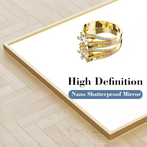 DUMOS 26"x68" Full Length Mirror with Stand, Floor Standing Aluminum Frame, Shatter-Proof Nano Glass for Bedroom, Living Room, Cloakroom – Modern Simple Home Decor,Can Be Hanging or Leaning, Gold - color: Gold-rect Edge, size: 68"L x 26"W