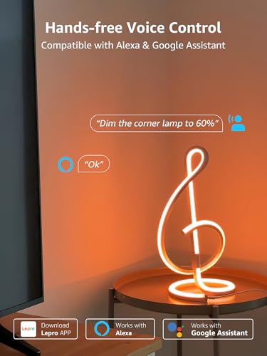 Lepro TB2 AI Smart Table Lamp, RGB+IC Addressable LED Lamps Alexa Google Home Enable, APP Control DIY Color Changing Modern Spiral Lamp, Music Sync, AI Generated Lighting LLM, 2.4 GHz WiFi/Bluetooth - style: Treble Clef