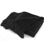 RECYCO Throw Blanket Soft Cozy Chenille Throw Blanket with Fringe Tassel for Couch Sofa Chair Bed Living Room Gift (Black, 50" x 60") - color: Black, size: 50'' X 60''