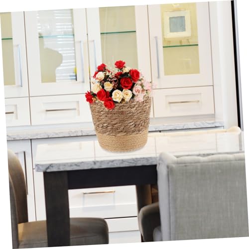 Hand Woven Flower Basket Multi Purpose Decorative Woven Planter for Home Decor with Base for Succulents and Housewarming