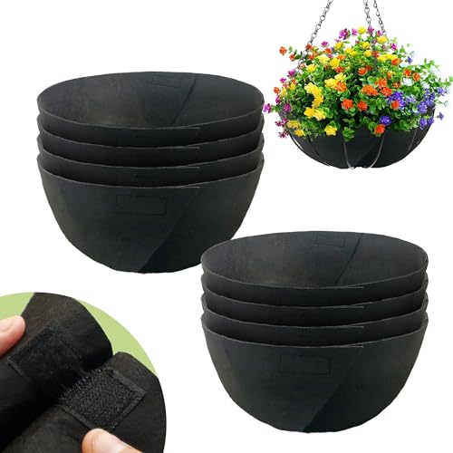 8 Pack 14 Inch Fabric Planter Basket Liner- Felt Flower Pot Liners Replacement Coco Fiber Liner for Hanging Basket Flowers Round Hanging Basket Liners Prevent Birds from Nesting - size: 8pack-14inch