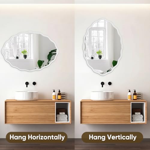 Oval Bathroom Mirror White Wall Mounted Large Decorative Wall Mirror for Living Room, Bedroom, or Entryway – Vintage Sunburst Design with Beveled Detailing – Wavy Frame Vanity Mirror - color: White
