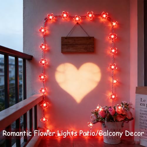 100 LED Red Cherry Blossom Flowrer String Lights, 33 FT Plug in Fairy Floral Lamp with 8 Modes, Flexible Clear Wire for Bedroom Balcony Patio, Valentine's Day Christmas Indoor Outdoor Decorations - color: Red