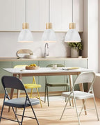 ELYONA 10.2” Hammered Pendant Light Fixtures, Metal & Rubber Wood Island Hanging Lamp, Adjustable Height, Modern Pendant Lighting for Kitchen,Farmhouse Bar,Dining Room,Bedroom, Nordic White - color: White - 1 Pack