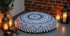 CRAFT KALA 32" Large Round Bohemian Floor Pillow Cover Boho Pouf Cover Mandala Meditation Room Pillows Cover Adults Seating Poufs Cushion Cover for Kids Reading Playroom Black Flower - color: Black Flower