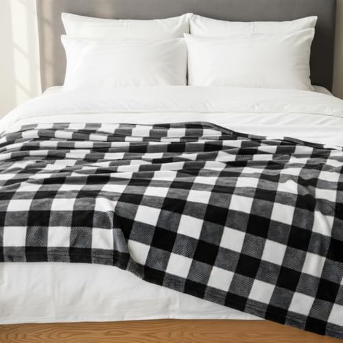 MACEVIA Flannel Fleece Throw Blanket for Couch, Buffalo Plaid Blanket Black and White, Lightweight Cozy Soft Blanket for Bed Sofa 260GSM, Suitable for All Seasons (White Black Checkered,60x50inches) - color: White Black Checkered, size: Flannel Fleece (50