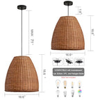 Farmhouse Rattan Chandelier 16.6" 3-Lights Boho Hand Woven Pendant Lights Wicker Dining Room Light Coastal Hanging Lighting Fixtures for Living Room Bedroom Kitchen Sink Restaurant Entryway Foyer - color: Brown-D-16.6IN