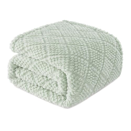 Whale Flotilla Fuzzy Fleece Throw Blanket for Couch, Bed, Soft Fluffy Jacquard Waffle Blankets for All Season, Lightweight and Cozy, 50x60 Inch, Sage Green - color: Sage Green, size: Throw(50x60 Inch)