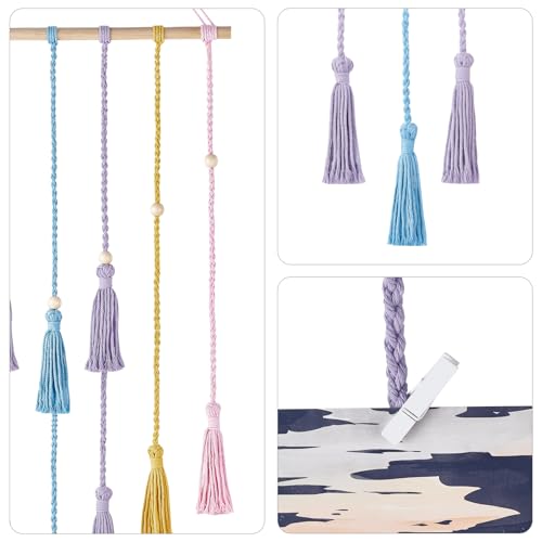 Mkono Hanging Photo Display Boho Macrame Wall Decor with Light, Teen Girl Teenage Gifts, Pictures Cards Frame Holder Art Hanger for Christmas Birthday Party Bedroom Dorm, with 30 Wood Clips, Multi - color: Multi