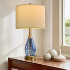 OYEARS 23" Table Lamps for Living Room Set of 2 Bedside Lamps for Night Stands Bedroom Lamps Farmhouse Rattan Boho Lamp Glass Nightlight End Table Lamp with USB C+A (Blue),Two Light Points - color: Blue
