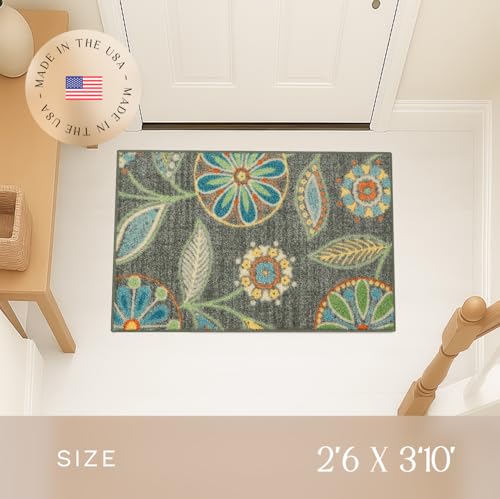 Maples Rugs Reggie Floral Kitchen Rug - Made in USA - Washable, Non Slip Indoor Carpet for Entryway, Foyer, Kitchen, and Bathroom, 2'6 x 3'10, Dark Grey - color: Dark Grey, size: 2'6" x 3'10" (Rectangular)