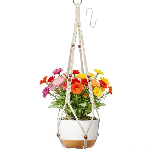 35 inch Macrame Plant Hanger for 5-10 Pot Indoor wall Window Boho Long Crochet White Rope Hanging Planters for Plant Holder Outdoor (Ivory2) - color: Ivory2