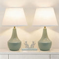 Green Table Lamps Set of 2 19" Ceramic Bedside Desk Lamps for Nightstands with Rocker Swtich Modern Sage Green Lamps for Bedroom Living Room (Bulbs not Include)