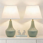 Green Table Lamps Set of 2 19" Ceramic Bedside Desk Lamps for Nightstands with Rocker Swtich Modern Sage Green Lamps for Bedroom Living Room (Bulbs not Include)