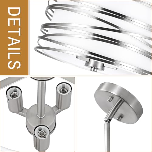 ACNKTZ 12.6'' Brushed Nickel Drum Chandelier, 3-Lights Hanging Dining Room Light Fixtures Over Table, Simple Round Pendant Lighting for Kitchen Island Hallway Bedroom Foyer Bathroom Office - color: Brushed Nickel, size: 12.6"/3-Light