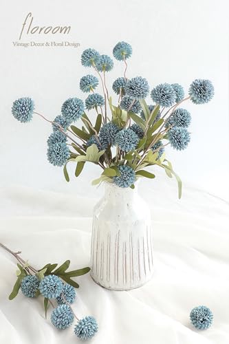 Floroom 6pcs Dusty Blue Faux Silk Mums Artificial Flowers, Bulk Fake Small Mini Chrysanthemums with Stems for DIY Slate Blue Wedding Centerpieces Floral Arrangements Vase Fillers Home Decorations - color: Dusty Blue, size: 6pcs