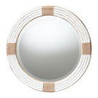bali & pari Makya Round Woven Rope Mirror – Coastal Mirror with White Fabric and Woven Jute Accents for Farmhouse, Boho Wall Decor, Beach House, Fully Assembled