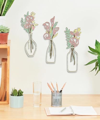Putuo Decor Flowers Wall Arts Set of 3，Rustic Farmhouse Style Decor，Minimalist Flower Natural Themed Wall Decors for Living Room Bedroom Bathroom Office Nursery Farmhouse Modern - color: Pink