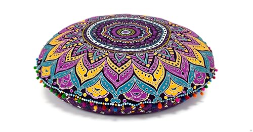 CRAFT KALA 32" in Round Mandala Floor Pillow Cushion Cover Seating Throw Cover Hippie Decorative Bohemian Ottoman Poufs Pillow Cover Cases Boho Cotton Living Yoga Home Décor (New Pink Ombre) - color: New Pink Ombre