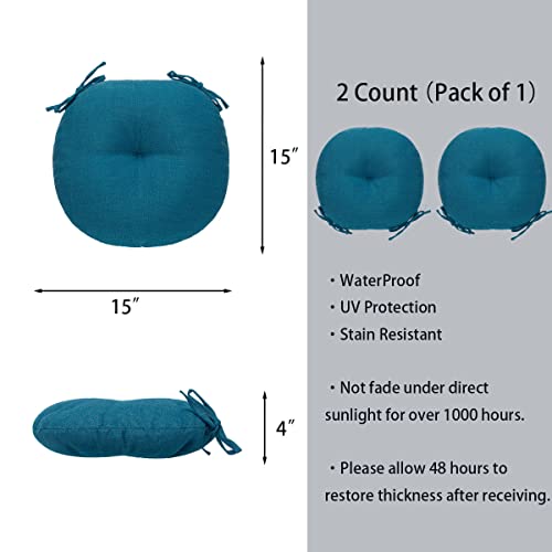 Bistro Chair Cushions 15 inch,Set of 2,Tufted Round Chair Cushions with Ties,15"x15"x4",Water Resistant Round Seat Cushion for Barstool Chairs,Patio Garden Kitchen Outdoor Furniture(Light Blue) - color: Light Blue, size: 15"x15"