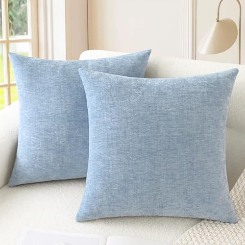 CaliTime Throw Pillow Covers Decorative 16 X 16 Inches Pack of 2 Cozy Chenille Cushion Cases for Couch Sofa Bed Living Room Home Baby Blue - color: Baby Blue, size: 16" x 16" (Pack of 2)