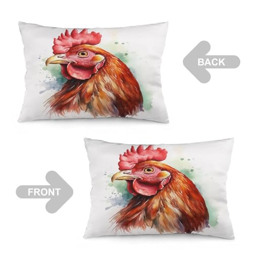 Watercolor Chicken Pillows Cover 16 "x24 Farm Chicken Rooster Rectangle Pillow Covers Double-Sided Printing Design with Invisible Zipper Decorative Pillows for Sofa Bedroom Home Decorative - color: Pattern-3, size: 24" x 16" (Pack of 1)