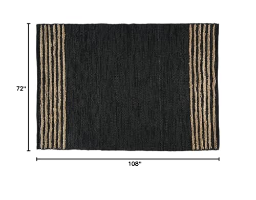 GRUHUM Black Jute Area Rug 6x9 ft Natural Fiber Rectangular Black Leather Handwoven Boho Farmhouse Soft Braided Rustic Vintage Eco Friendly Rugs Indoor Living Room Bedroom Kitchen Hallways 6x9ft Large - color: Natural Black- 20, size: 6' x 9' (Rectangular