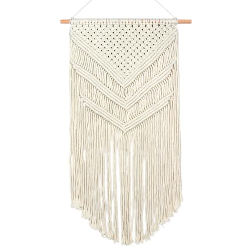 JONKASIPA Macrame Woven Wall Hanging, Bohemian Wall Decor, Handmade Woven Tapestry with Tassels, Delicate Lace Decor Crafts for Bedroom,Living Room or Farmhouse (Beige) - color: Beige-01- Tassel