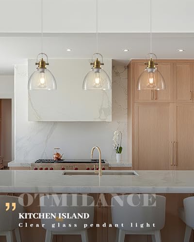 Glass Pendant Lights Kitchen Island 3 Packs, Gold Kitchen Pendant Lighting Over Island, 7.5 inch Modern Kitchen Island Pendant Lights, Farmhouse Pendant Light for Kitchen, Bedroom, Bathroom - color: Clear Glass-Gold+Cord, size: 3-Pack