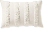 Hofdeco Premium Coastal Patio Tufted Indoor Outdoor Lumbar Pillow Cover Only, 12"x20" Water Resistant for Backyard, Couch, White Fluffy Stripes