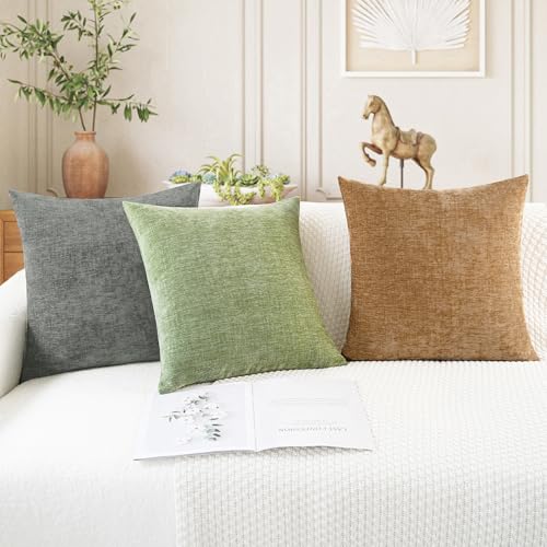 CaliTime Throw Pillow Covers Decorative 16 X 16 Inches Pack of 2 Cozy Chenille Cushion Cases for Couch Sofa Bed Living Room Home Medium Grey - color: Medium Grey, size: 16" x 16" (Pack of 2)