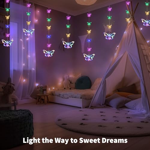 YOLIGHT Butterfly Curtain Lights for Bedroom 9.8ft LED Twinkle Fairy Light with Remote Timer Cute String Lights Wall Décor for Kids Girls Room Bed Canopy Wedding Easter Decoration (Multicolor) - color: Multicolor