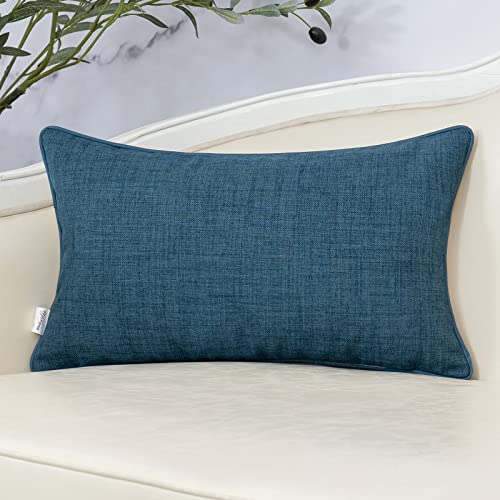 Yangest Patchwork Pillow Cover 12x20 Inch Luxury Cotton and Linen Cushion Cover Rectangle Pillowcover for Couch Bedroom Living Room, Blue - color: Blue, size: 20" x 12" (Pack of 1)